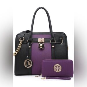 Dasein Elegant Black and Purple Women's Bag Set
